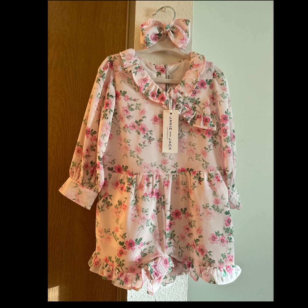 Janie & Jack FLORAL RUFFLE CHIFFON ROMPER - Picture 12 of 12